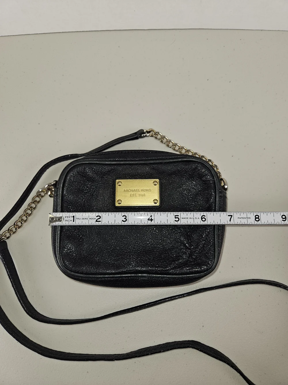 Michael Kors Black Leather Crossbody with Gold Plate